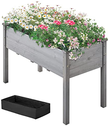 Abician Carré Potager sur Pied Bac Potager en Bois Jardinière sur Pied Extérieur Intérieur pour Fleurs Légumes Gris