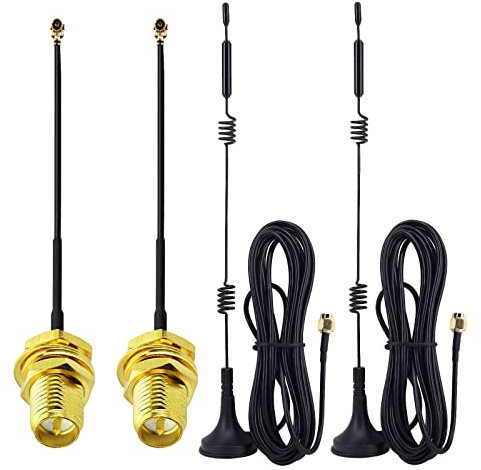 YILIANDUO WiFi Antenne 2.4G/5.8GHz 9dBi Magnetfuß RP SMA Stecker 3m Kabel | Omnidirektional Dualband Antenne + 10cm RP-SMA-U.FL Kabel für Intel/Fenvi WLAN-Karten, Mini PCIe und PCIe-Adapter. 2 Stück