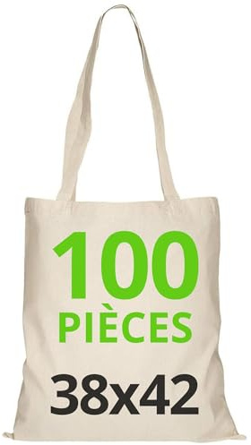 URBAN 5884 bomullspåse 38 x 42 cm, förpackning med otryckta fickor (10/25/50/100/250 styck), långa remmar, återanvändbar shoppingväska för tryck eller målning, 38 x 42 cm, natur, 100 stycken, natur,