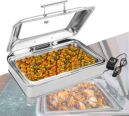 Commercial Food Warmers, 9L, Buffet Server And Warming Trays For Buffets Electric, Chafing Dishes Stainless Steel, Keep Foods Warm Without Burningfull Size With 1/3Rd Inserts (Full Size)