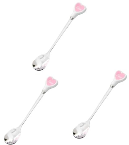 IMIKEYA Lot De 3 Cuillères À Mélanger Cuillères À Café À Dessert En Acier Inoxydable Avec Manche En Céramique En Forme De Cœur Pour Garçons Et Filles