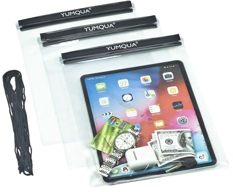 YUMQUA Wasserdichter Beutel wasserdichte Dokumententasche für Wassersport | 3 Stück Transparent Wasserdichte Tasche für Kamera iPad Karte Dokument, Geeignet für Reise Kajakfahren Bootfahren Wandern