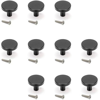 Emuca - Lot de 10 boutons pour meubles, diamètre 28.5mm, Zamak, Peint en noir