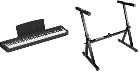 Yamaha P-225 Digital Piano, Schwarz & RockJam Heavy Duty Z-Style Keyboard Stand for Digital Pianos and Electronic Keyboards - Black