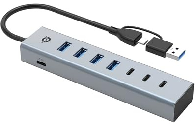 Conceptronic HUBBIES20GP - Hub USB 3.2 Gen 1 de 7 Puertos con Fuente de alimentación, 5 Gbps, USB-C x 3, USB-A x 4