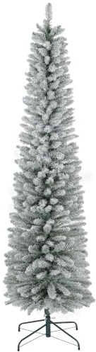HOMCOM Albero di Natale artificiale a matita, 2,1 m, con 405 rami affollati di neve, base in metallo, albero di Natale realistico, bianco