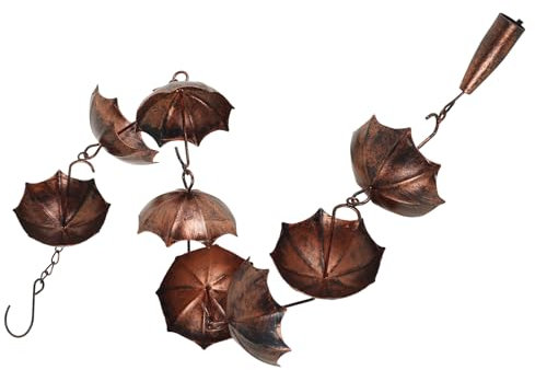 MENIBBLER Rain Chain Decorative Metal, Gutter Chain Downspout Exquisite Umbrella Rain Chains for Gutters Vintage Gutter Rain Chain with Hooks for Patio Yard Garden Decor(Style 2)
