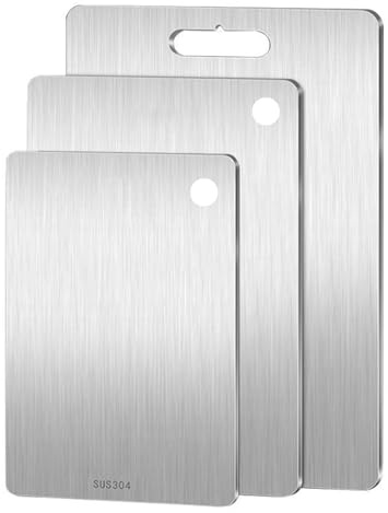 diceevil 3 piezas de acero inoxidable tabla de cortar, fácil de limpiar, tabla de cortar para cocina al aire libre camping cocina encimera