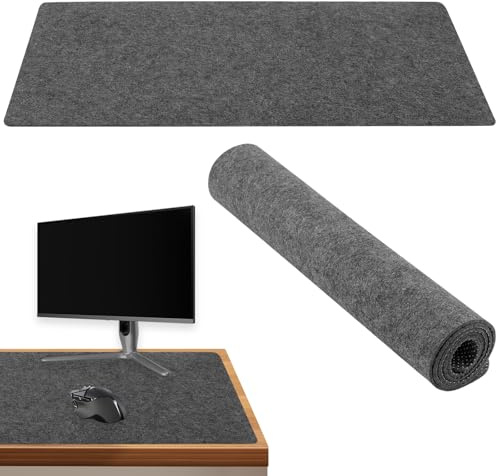 FUNSUEI Set med 2 skrivbordsunderlägg i filt, 90 x 40 cm, stor mörkgrå filtmusmatta, skrivbordsunderlägg för bärbar dator, hemmakontor