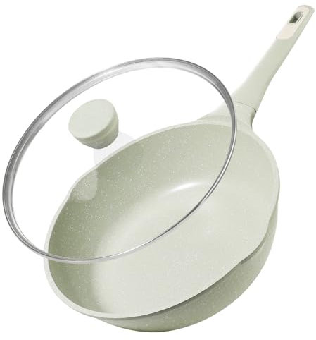 DYGG Padella Wok Antiaderente con Coperchio 30cm 5,5L, 100% Senza PFAS/PFOA, Rivestimento Granito Ultra-Durevole, Compatibile Induzione/Gas/Vetroceramica, Design Igienico e Pulizia Istantanea