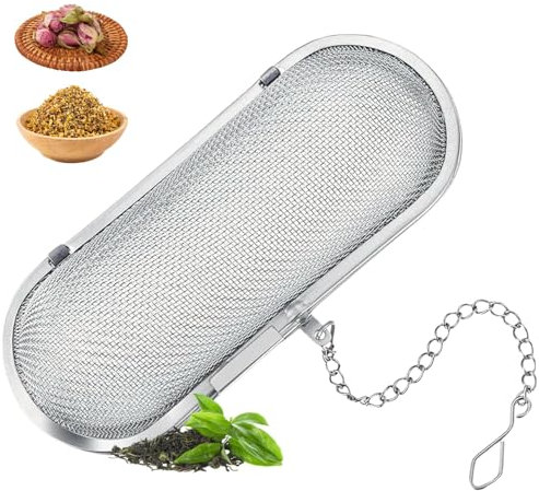Colador De Especias, Infusor De Té Rectangular De Acero Inoxidable Con Malla Fina Y Cadena, Ideal Para Té, Hierbas Y Especias, 110x45x45mm, Reutilizable Para Cocina, Catering O Uso DoméStic