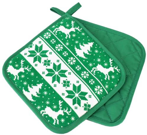 Manoplas de cocina de Navidad, verde, 2 piezas, categoría II de PSA hasta 250 °C, producto probado y certificado