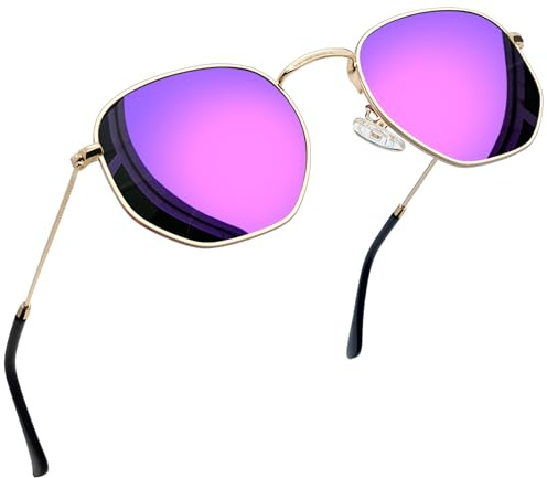 Joopin Occhiali da Sole Esagonali Donna Uomo Polarizzati Protezione UV400 Vintage Retrò Montatura in Metallo Poligonali Irregolari Specchiati Occhiali da Sole (Viola)