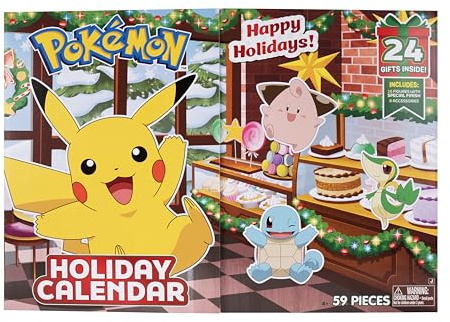 Pokémon Holiday Calendar 2025 - Features 16 2-Inch Battle Figures with Special Finish and Eight Unique Accessories