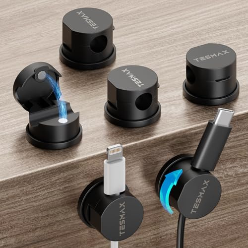 Tesmax 6 Stück Kabelhalter Selbstklebende Magnetische 360°Drehbar,Schwarz
