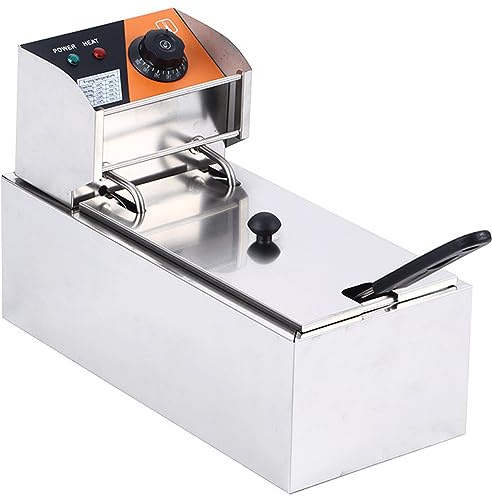 MJMLUCK Friggitrice elettrica da banco con cestello e Coperchio, in Acciaio Inox, con Controllo della Temperatura e Serbatoio dell'olio Rimovibile, per Cucina Domestica e Ristorante, 2000
