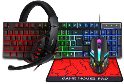 Elprico Tastiera da Gioco Retroilluminata RGB Cablata e Combinazione di Mouse, Combinazione di Topi per Mouse in Cuffia da Gioco, Set di Giochi di Retroilluminazione Arcobale