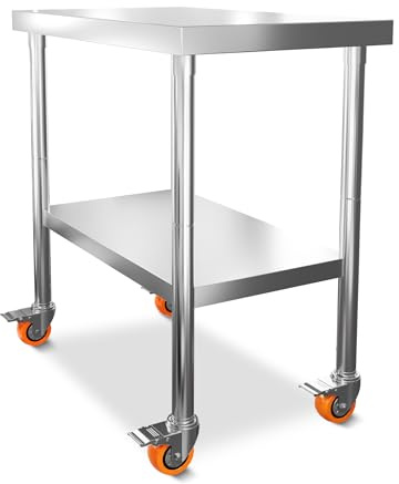 Froadp Arbeitstisch Edelstahl Küche 85x76x46cm Multifunktionale Edelstahltisch mit Rollen und Ablagefläche Küchentisch für Lebensmittelzubereitung Zubereitungstisch Gastronomietisch Grilltisch - M