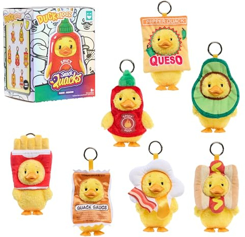 Just Play HAPPY HAUL Duckalooz Snack Quack Clip-On Plush Duck Assortment, Plush Duck Clip-On Blind Box Collectible Toy with Removable Costume, 13 cm Stuffed Toy, Short-Run Drop, Ages 8 and up