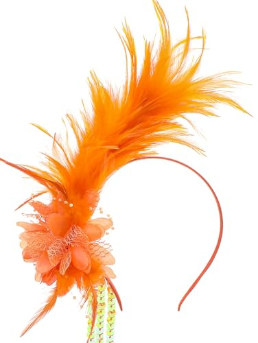 ETOFETE Feder Kopfschmuck Haarreif Fasching Fascinator Damen mit Blumen Quaste Karneval Haarschmuck 20er Jahre Kostüm