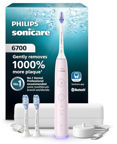 Philips Sonicare 6700 Series Electric Toothbrush, Pressure Sensor, 9 Brushing Settings, SmarTimer, BrushPacer, 21-Day Runtime, Travel Case, for Gum Health & Sensitive Teeth, Light Pink, HX7412/04