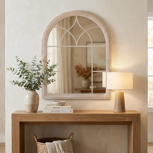 COSTWAY Grand Miroir Mural Arche Exterieur Interieur, Miroir Decoration Murale de Fenêtre, Cadre Métallique, 4 mm Réflexion HD, Matériau Anti-Explosion, pour Salon Entrée Jardin (88,5 x 69 cm)