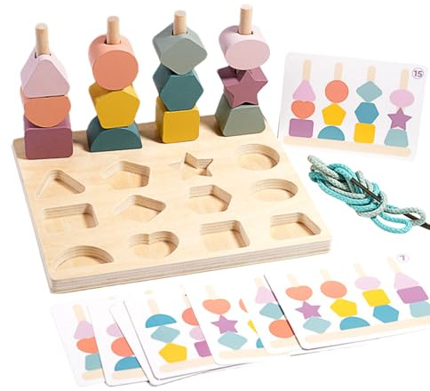 Genérico De Clasificación De Formas,Juego de Ensartar Cuentas Educativo y de Asociación | De Madera para Secuenciar,para Niños y Niñas de 3+ Años, Cumpleaños, Hogar, Escuela, Aula y Fiesta