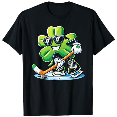 Shamrock Playing Ice Hockey St Patricks Day Sports Boys T-Shirt