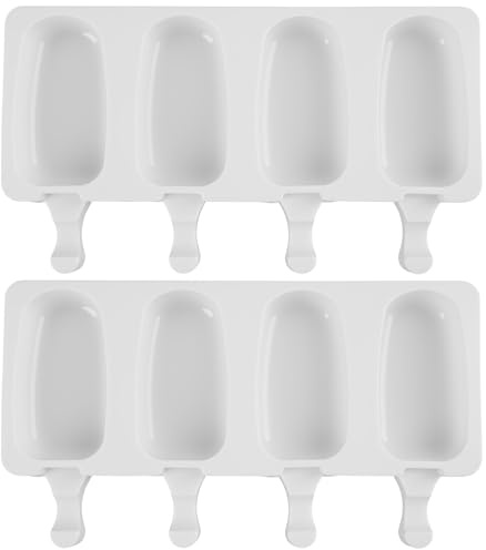 Lot de 2 Moules à Glace en Silicone pour Bâtonnets, 4 Cavités par Moule, Sans BPA, Passe au Lave-Vaisselle, avec 50 Bâtonnets en Bois, Moules Réutilisables pour Glaces Maison, Desserts, Friand