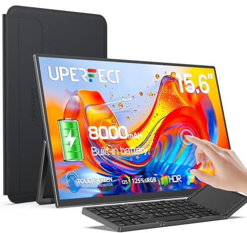 UPERFECT Monitor Touchscreen Portatile 15,6, Batteria 8000mAh, Touch Screen 10 Punti, Display FHD 1080P HDR, Tastiera Bluetooth Pieghevole e Custodia Protettiva per PC, Telefono, Switch, PS-4/5, Xbo