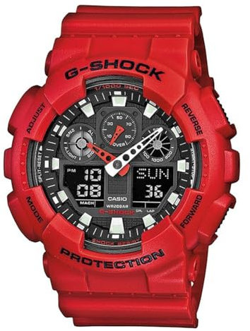 Casio G-SHOCK Orologio 20 BAR, Rosso, Analogico - Digitale, Uomo, GA-100B-4AER