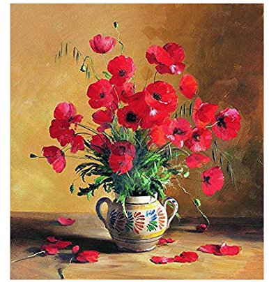 GMMH Diamond Painting Set Bild 40 x 50 Diamant Vollbedeckung Malerei Stickerei Handarbeit Basteln Mosaik Steine Blumen Korb Mohn Mohnblumen Sonnenblumen Haus am Bach Fliefer (Mohn)