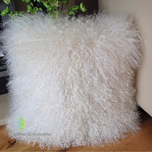 Pure White 45cm x 45cm Genuine Mongolian Sheepskin Lamb Wool Fur Cushion Cover