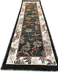 Palm Tree Modern Tropical Runner Green & Black Design 727 (2 Feet X 7 Feet)