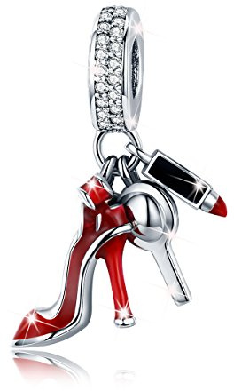 Abalorio de zapatos de tacón alto de plata de ley 925 con talón alto, para mujeres y niñas, para pulsera de cadena de serpiente