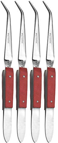 May – Lot de 4 pinces à souder – Pince à épiler industrielle – Pince à épiler technique – Pointe coudée – Acier inoxydable