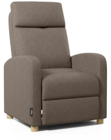 ZZ DON DESCANSO - Sillon Relax Reclinable Tela Verona (63x74x105cm). Sillón Reclinable Compacto con Reposapiés, Apertura Push, 2 Posiciones y Posición Cero, Butaca Reclinable hasta 160º (Marrón)