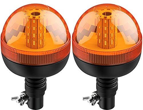 Justech 2PCs 40LEDs Amber Rotating Flash Beacon Flexible DIN Pole Mount Warning Light