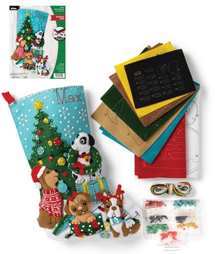 Bucilla 89251E Filt Applique Strumpa Kit, Julhundar, 45 cm, Bomull, Flerfärgad