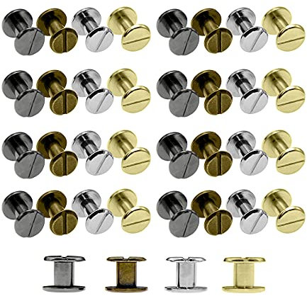 Tucireat Buchschrauben 80 Paare Edelstahl Buchschrauben Set Gürtelschrauben Schrauben für GüRtel Lederprodukte,4X6mm
