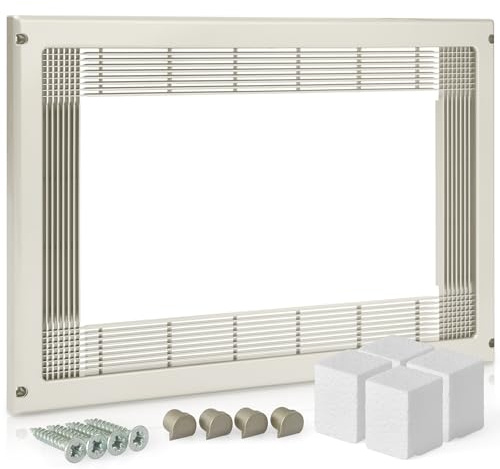 AZERODESIGN- Marco Microondas - Embellecedor Microondas -Marco Microondas Color INOX -40x60 cm - 22 mm de Grosor - Incluye Tornillos, Tapas Embellecedoras y 4 Tacos en Polietileno-Rejilla Recortable