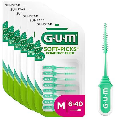 GUM SOFT-PICKS MINTY Interdentalreiniger | Zahnzwischenraumreinigung Und Plaqueentfernung | Breiter Griff Und Flexibler Hals (M - 6x40)