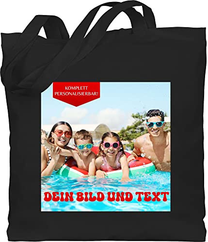 Baumwolltasche - Geschenk mit eigenem Foto und Text personalisiert I Eigenes Bild I Custom Photo Text - Unisize - Schwarz - jutebeutel kindergarten zum bedrucken kita beutel wechselwäsche