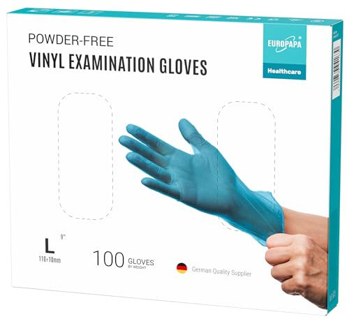 EUROPAPA® 100x Vinyl Gloves, Disposable Gloves, Examination Gloves, Disposable Gloves, Latex-Free, Powder-Free Vinyl Gloves In Size. S, M, L & XL Available (Blau, L)