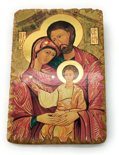 OVUNQUE PROTEGGIMI Heilige Ikone aus Massivholz Fichte, 20 x 25 cm, verschiedene Themen, italienische Handwerkskunst (Heilige Familie)