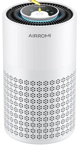 AIRROMI Air Purifier for Bedroom with HEPA 3-in-1 Filter, Pet Air Purifier for Home Cat Pee Smell, Covers Upto 990 Ft², Quiet 360° intake Air Cleaner for pet hair,allergies,Dust,Smoke A2001 White