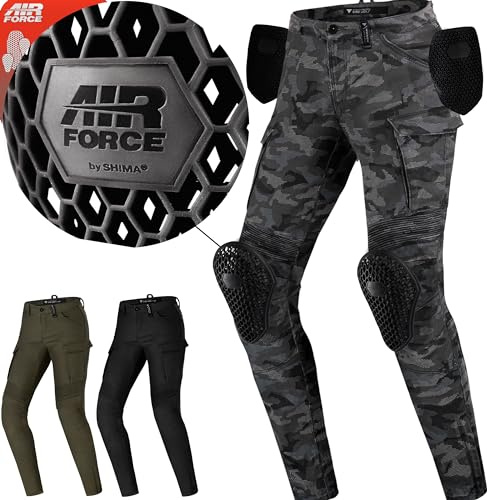 SHIMA GIRO 2.0 LADY Motorradhose Damen - 4 Airforce Protektoren, Elastische, Slim Fit, Cargo Biker Hose mit DuraQL Aramid (Camo, 30)