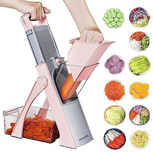 Jonscook Safe Mandoline Food Slicer For Kitchen - Vegetable Chopper With Adjustable Thickness, Multifunctional Veggie Chopper Vegetable Cutter Slicer Dicer For Onion Potato Tomato - Pink