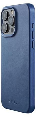 Mujjo Leather Phone Case - Fit iPhone 15 Pro Max - MagSafe Compatible - Premium European Leather - Enhanced Phone & Camera Lens Protection - Crafted with Recycled Material - Slim Profile - Monaco Blue