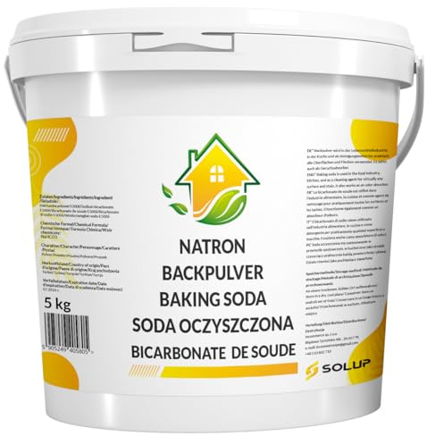 SOLUP Natron Pulver 5 kg Eimer Lebensmittelqualität zum Putzen und Backen | Natriumbicarbonat | Kein fertiges Backpulver | Ohne Trennmittel | Auf mineralischer Basis vegan
